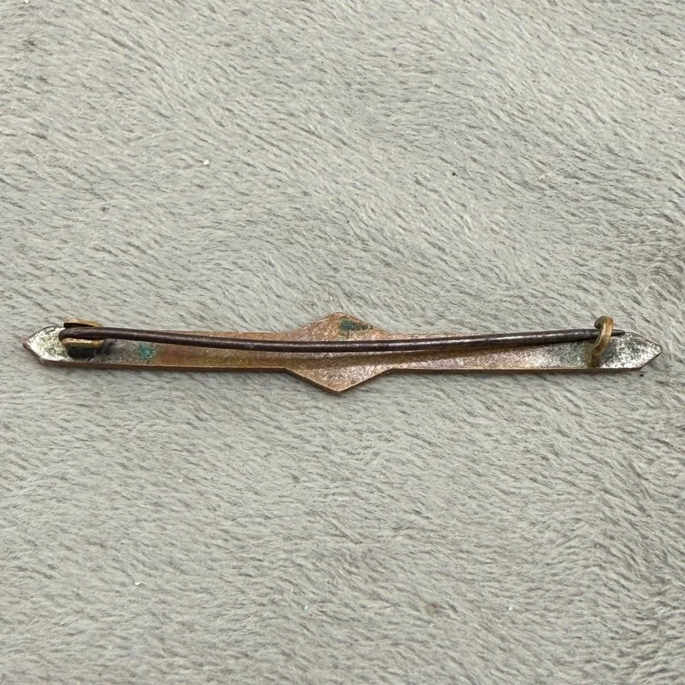 Vintage Bar Brooch Gold Tone Blue Enamel Art Deco Revival‎
